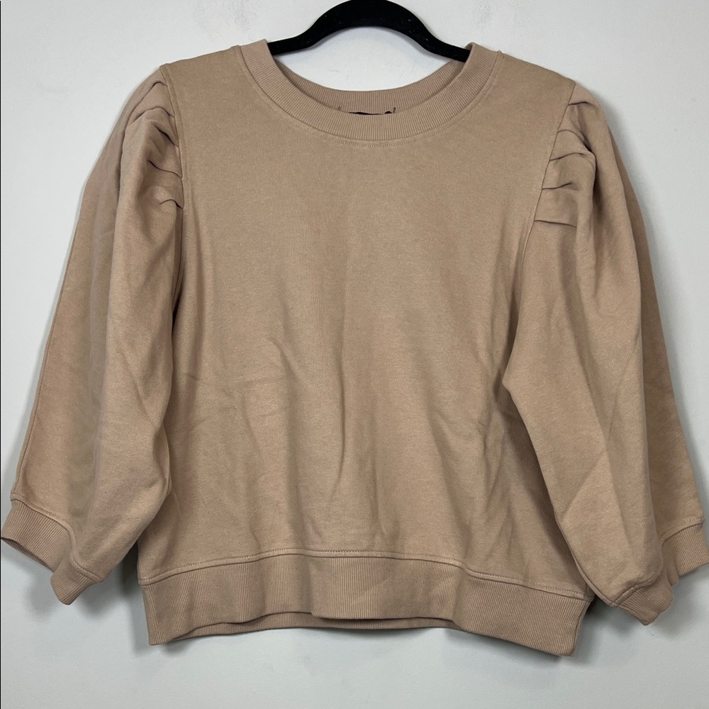 NWT Forever 21 Women's Beige Tan Crew Neck Puff Sleeve Sweatshirt Medium